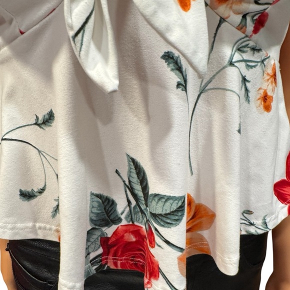 PAPAYA Floral Front Tie Peplum Spaghetti Strap Top Small - Picture 8 of 12